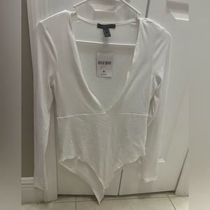 Forever 21 Low V neck Long Sleeve Bodysuit